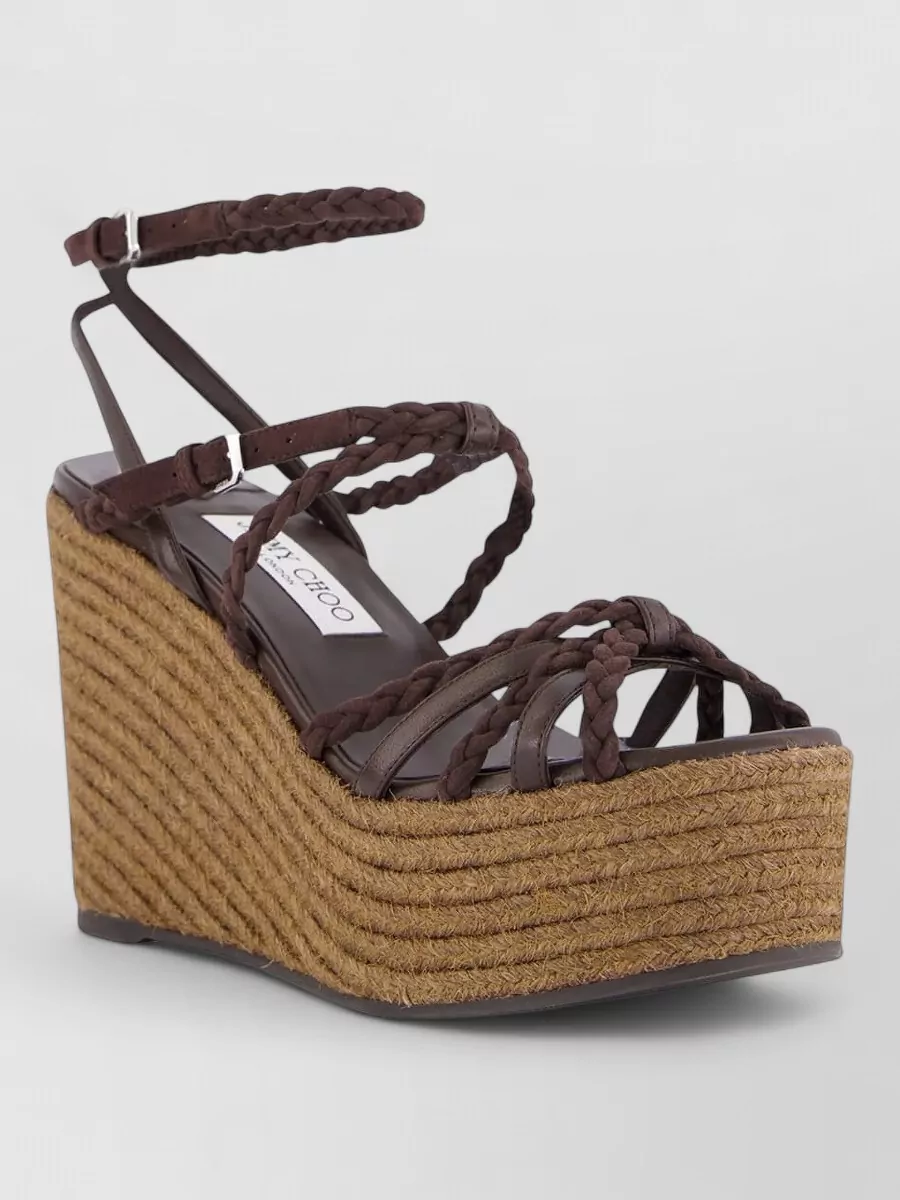 Jimmy Choo Nyra Braided Strap Leather Wedge Espadrilles