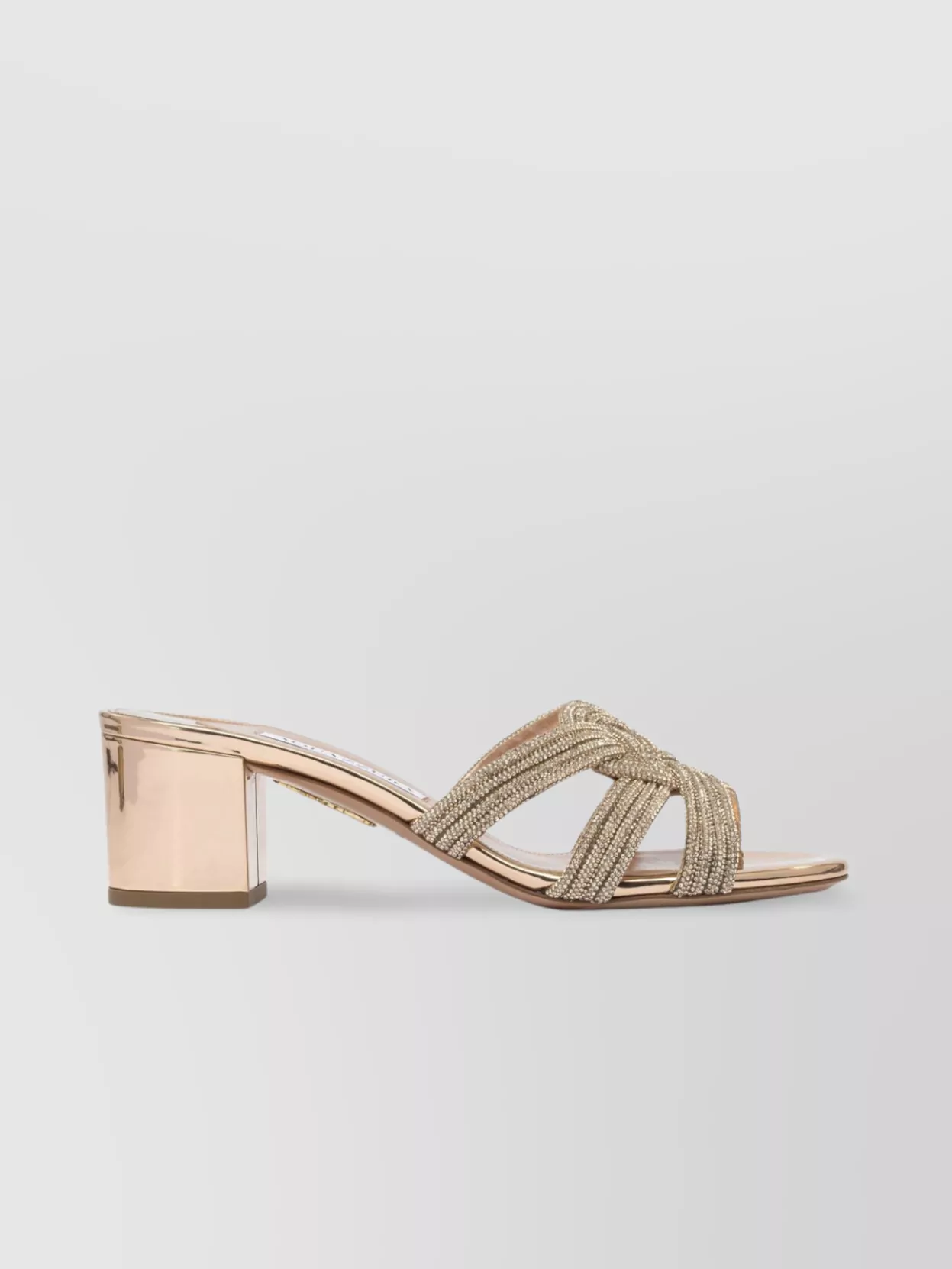 Aquazzura Embellished Block Heel Sandals With Metallic Finish