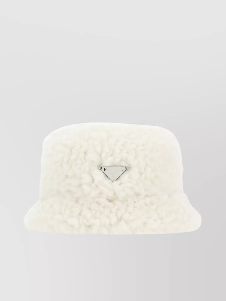Shop Prada Shearling Wide Brim Hat In White