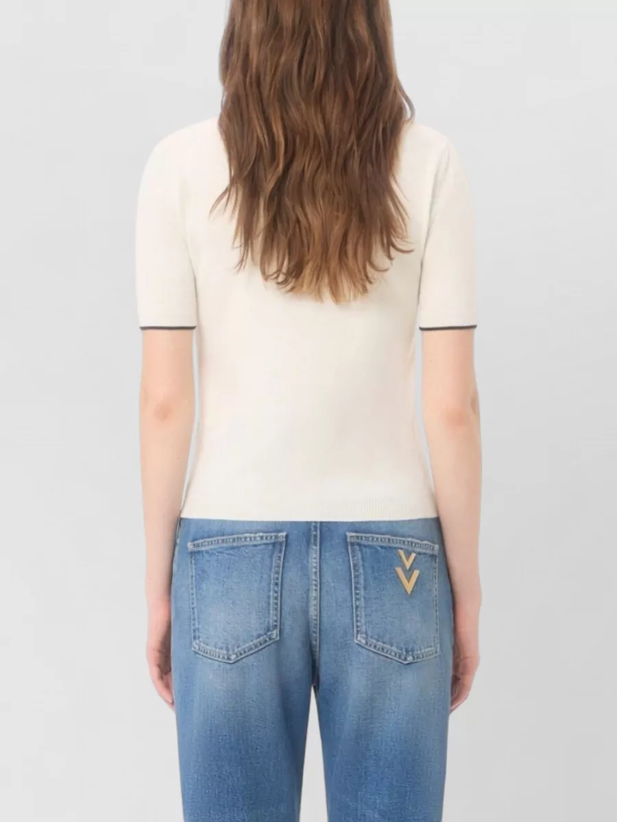 Valentino Wool Bow-Detail Short-Sleeve Sweater