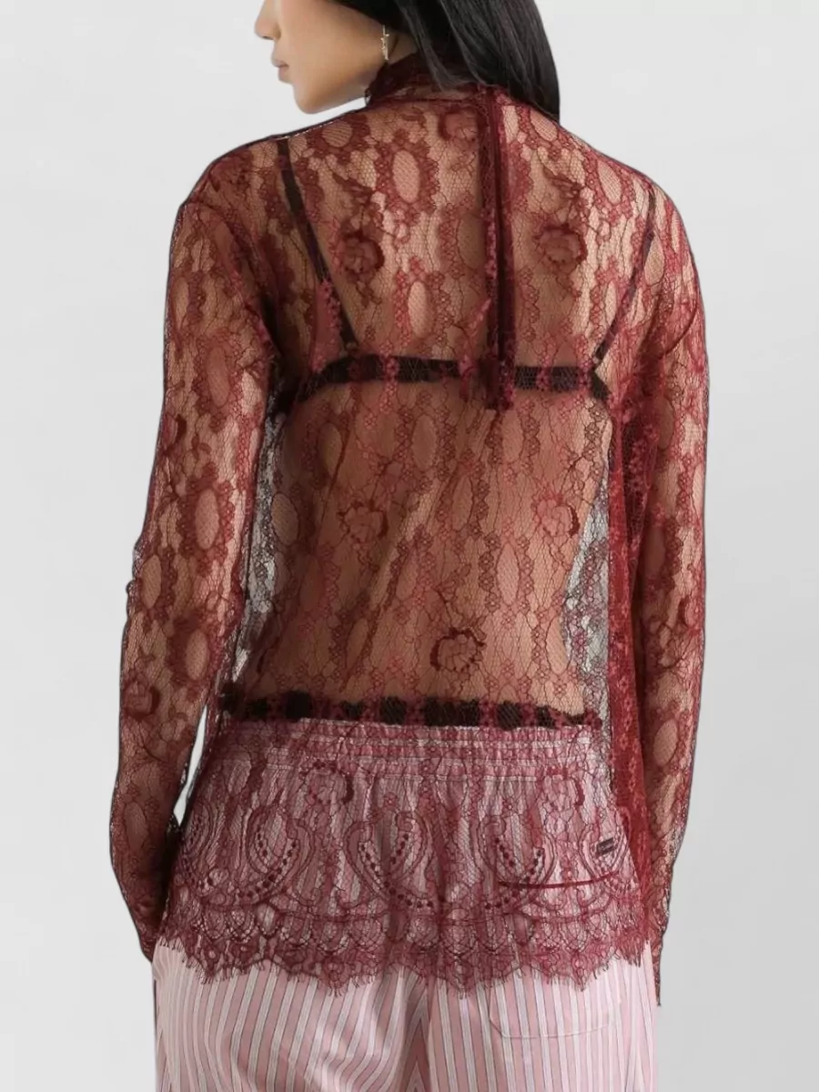 Dolce&Gabbana Chantilly Lace High-Neck Long-Sleeve Top