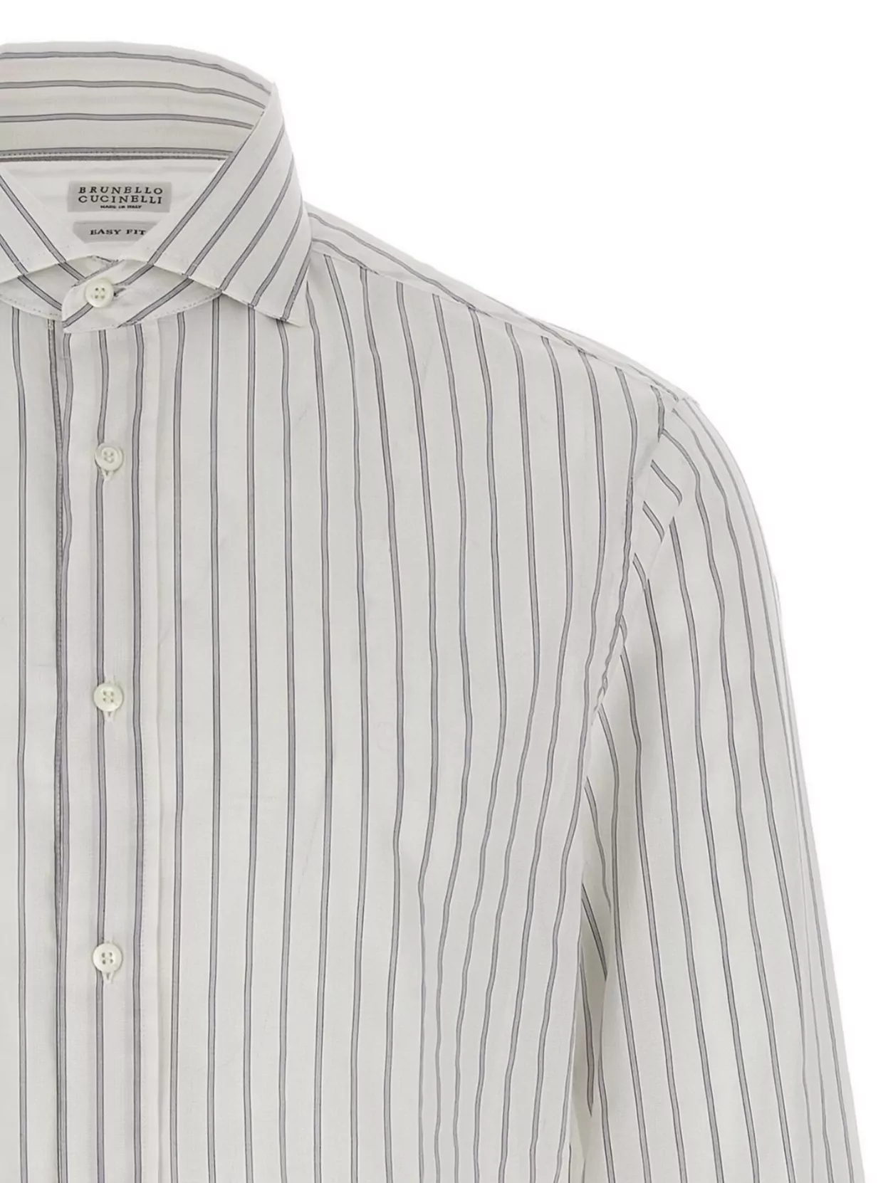Brunello Cucinelli Striped Canvas Shirt Collar Button-down In White