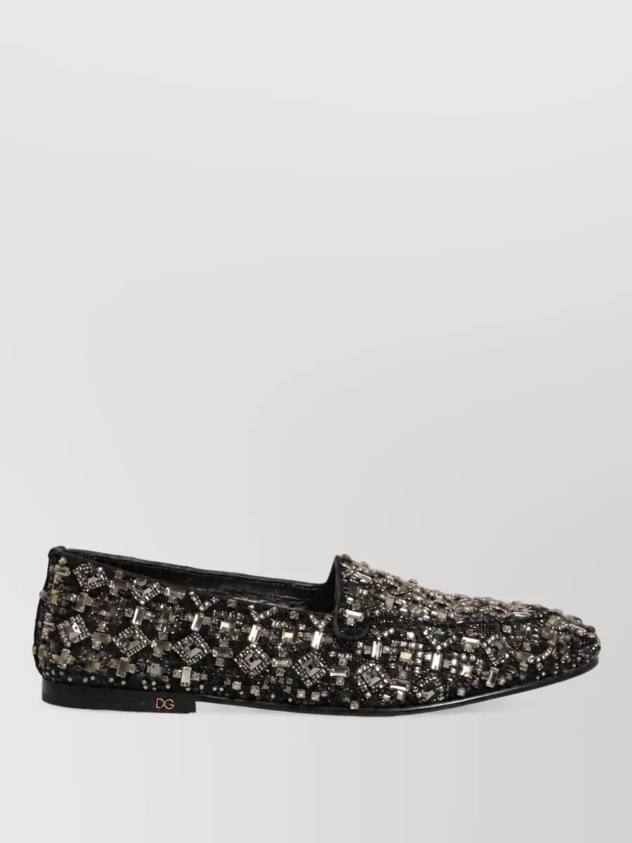 Dolce&Gabbana Crystal Embellished Leather Loafers