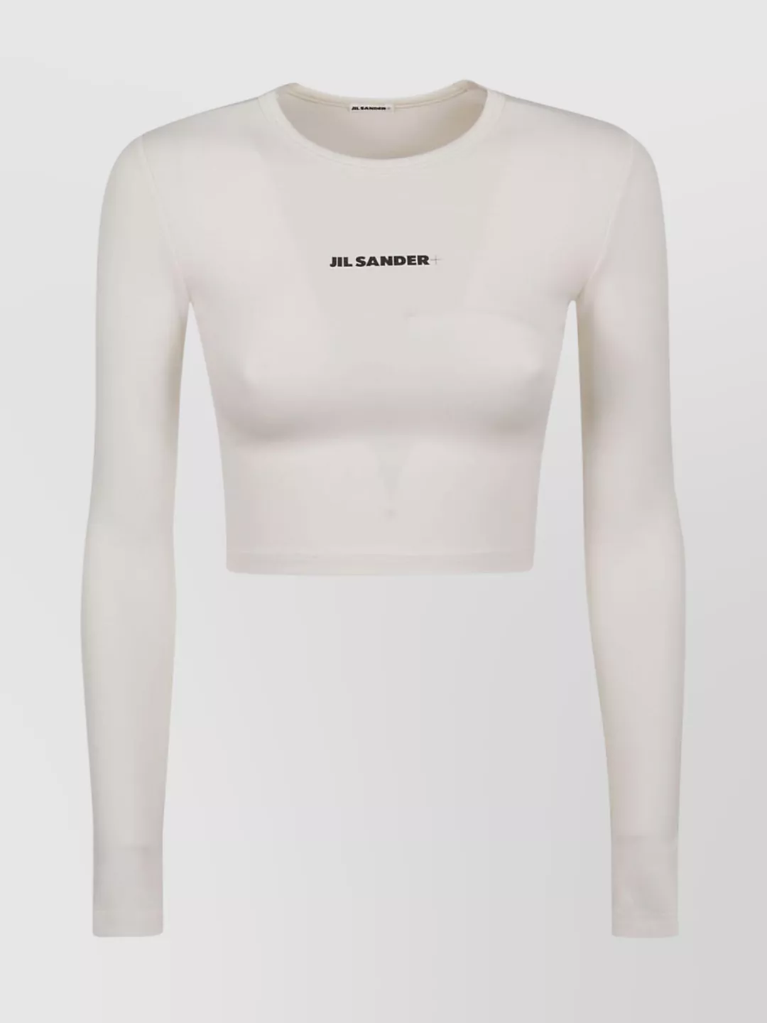Shop Jil Sander Logo Print Cropped Crew Neck Long Sleeve Top In Grey