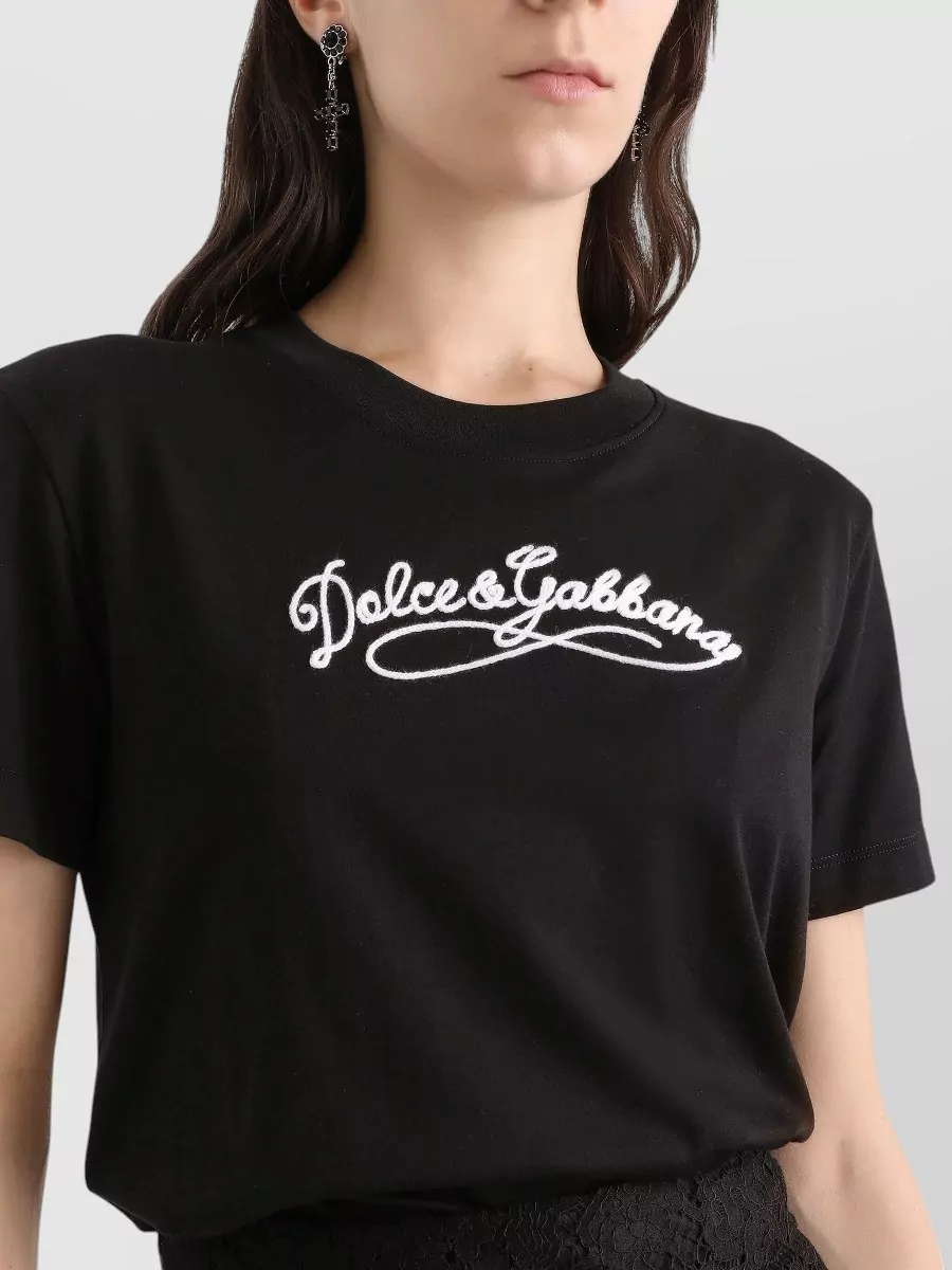 Dolce&Gabbana Embroidered Crewneck Jersey Short Sleeve Top