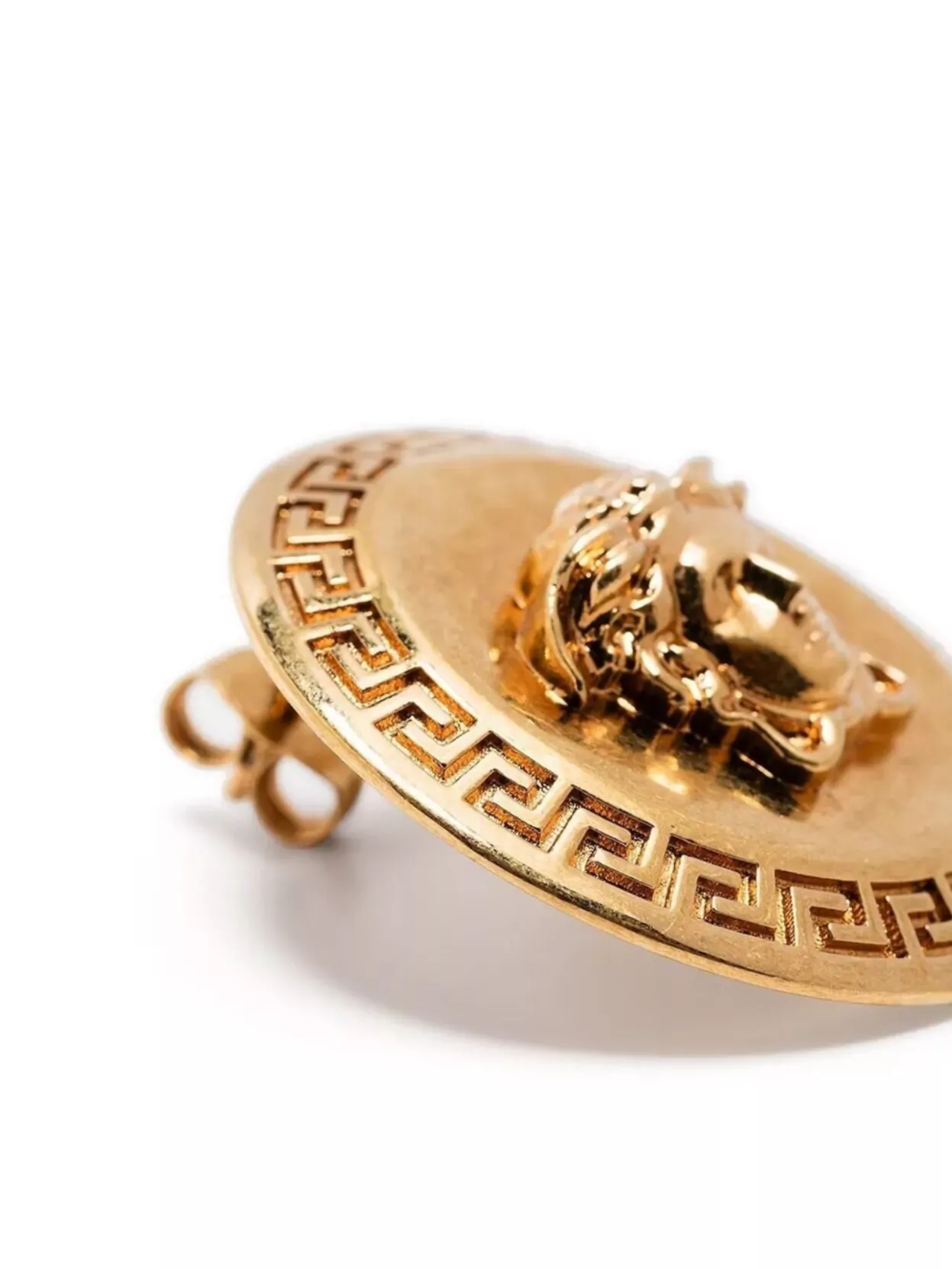 Versace Metal Earrings Featuring Greek Key And Medusa