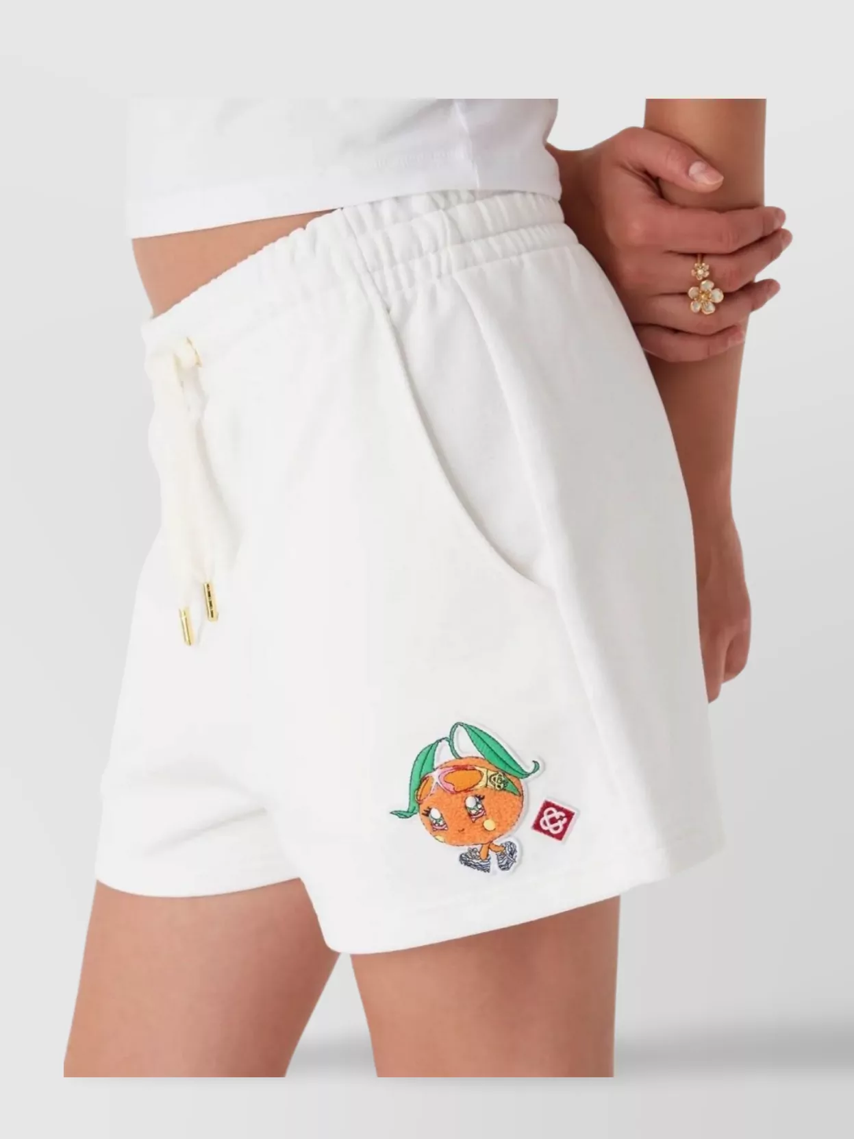 Casablanca Mascot Patch Fleece Shorts And Pockets In White