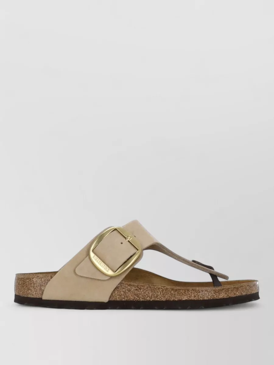 Birkenstock Leather Flat Sandals Open Round Toe