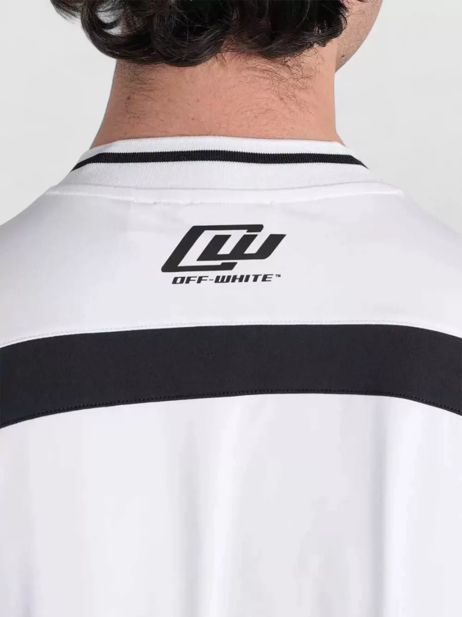 Off-White Logo Print V-Neck Short-Sleeve Mesh Panel T-Shirt