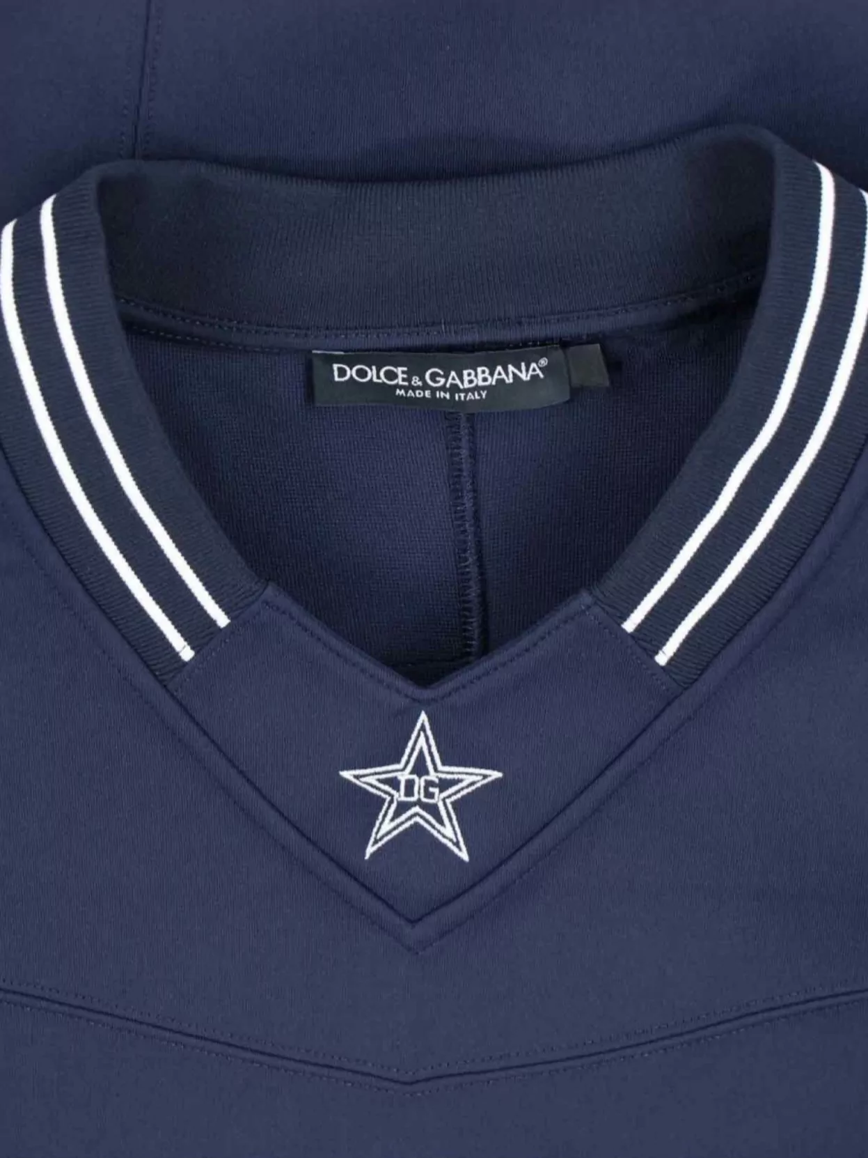 Dolce & Gabbana Number Print Short Sleeve Top With Striped Collar In Blue