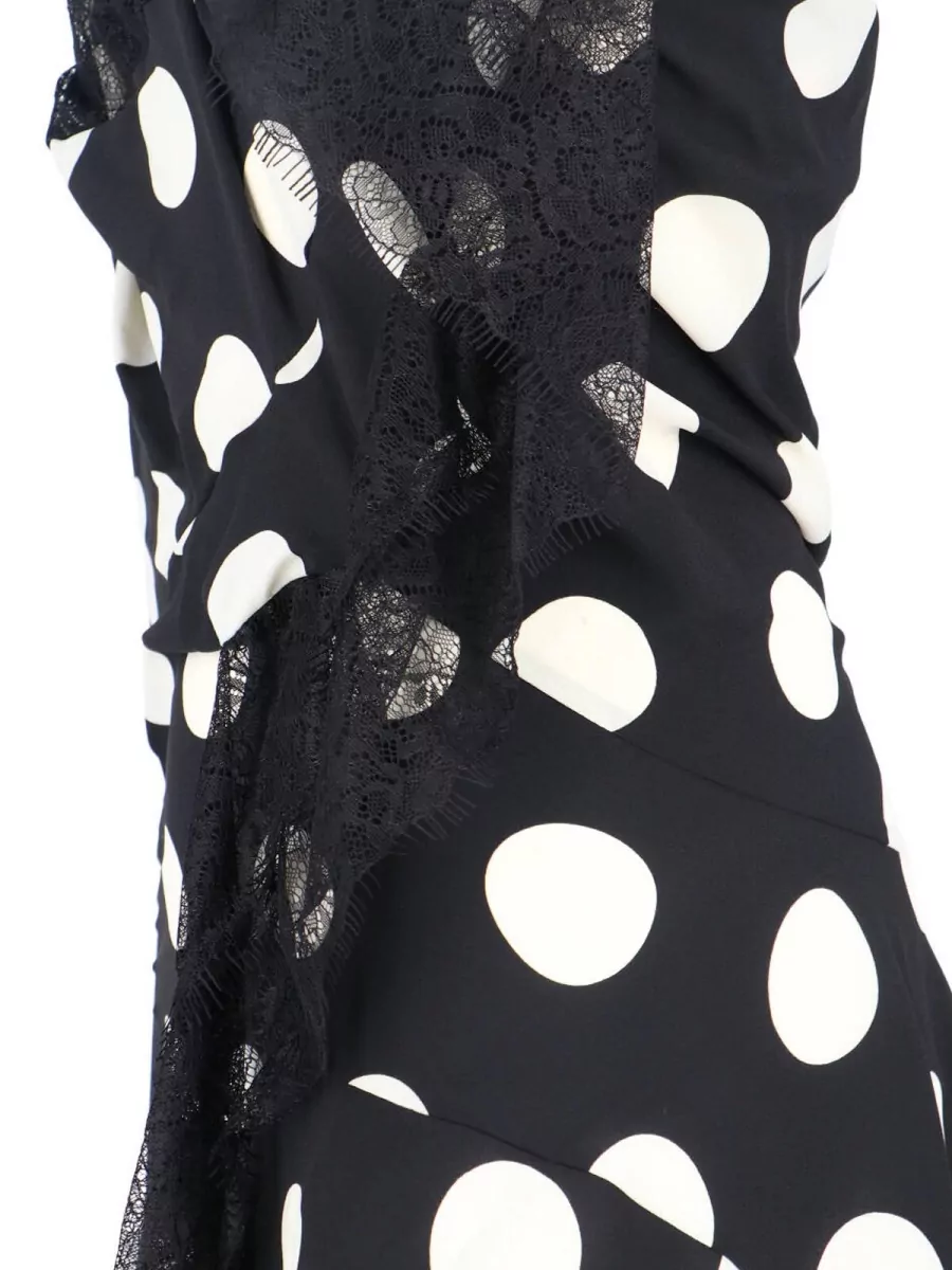 Junya Watanabe Polka Dot Halter Midi Dress Asymmetric Lace In Black