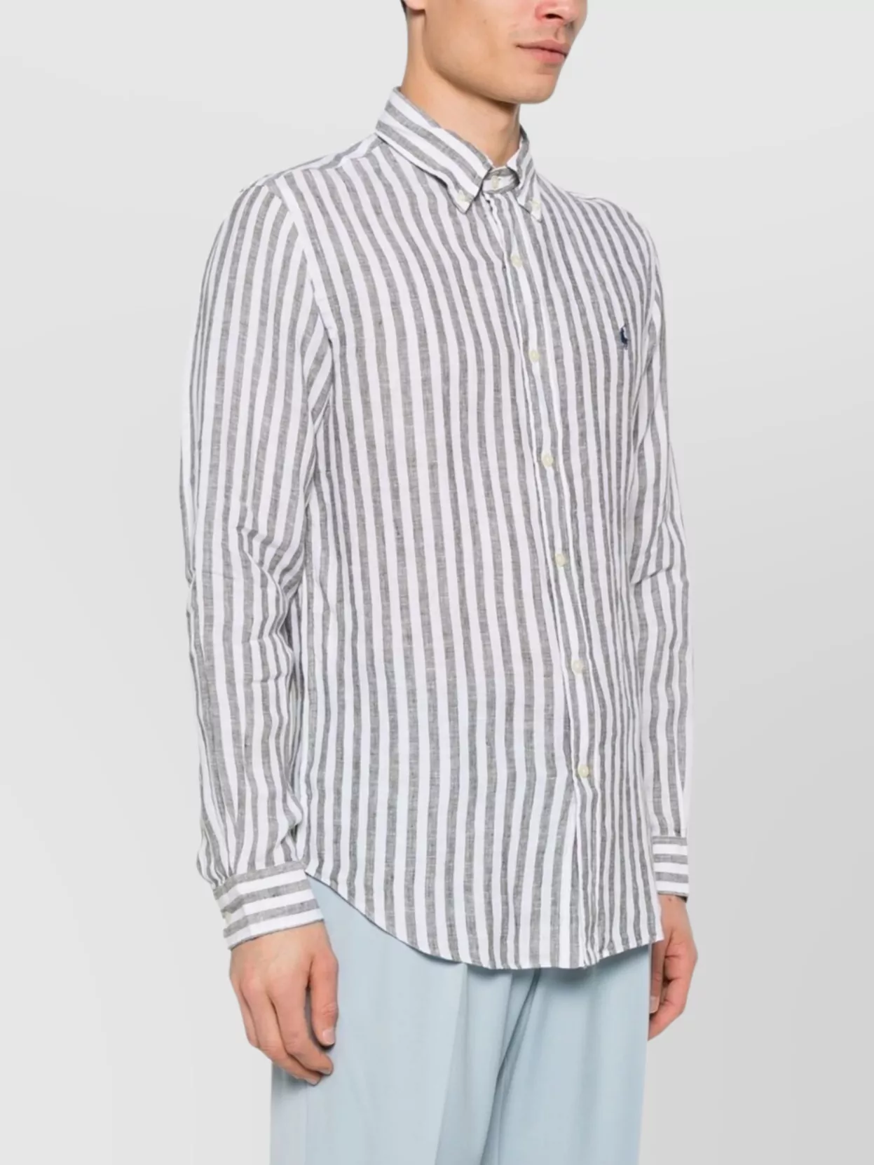 Ralph Lauren Striped Logo Shirt Button-Down Collar