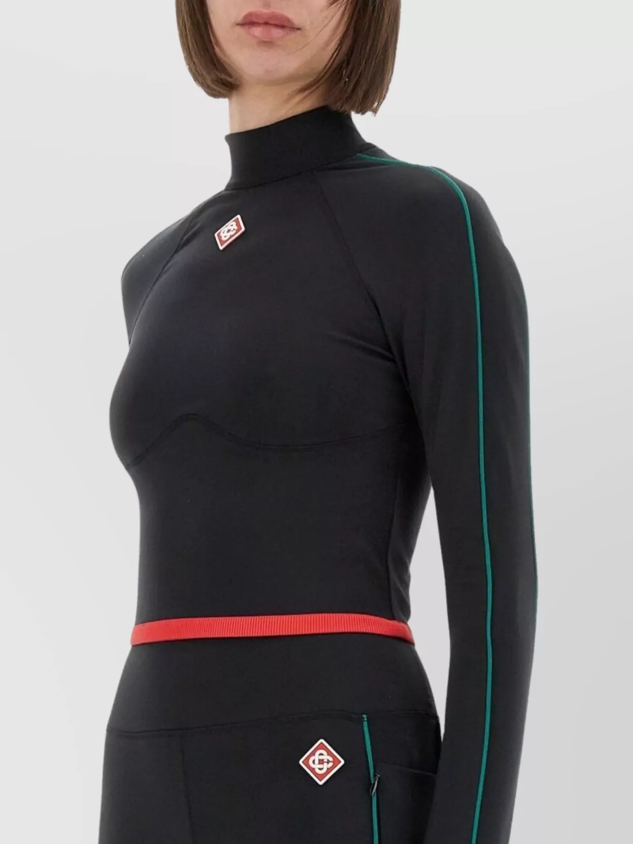 Casablanca Stripe Long-sleeve Cropped Activewear Top