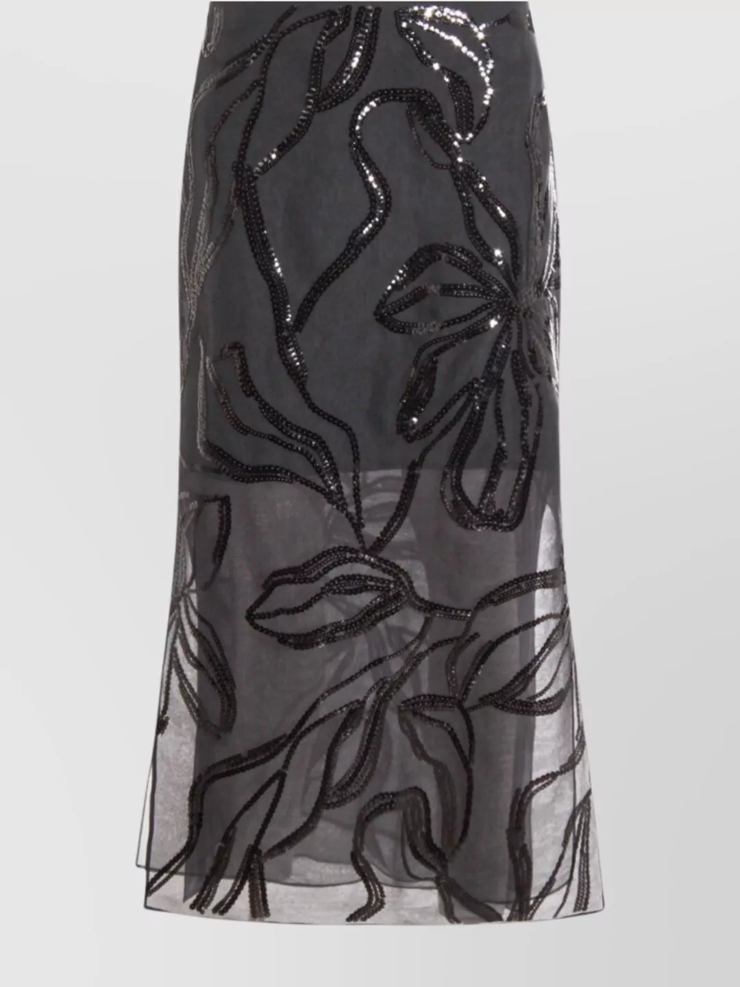 Brunello Cucinelli Floral Midi Skirt Sheer Overlay In Black