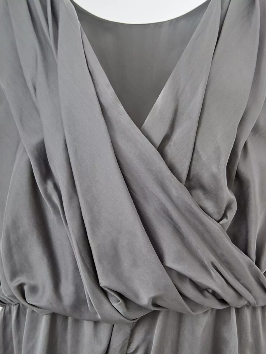 Lardini Silk Draped V-Neck Sleeveless Midi Dress