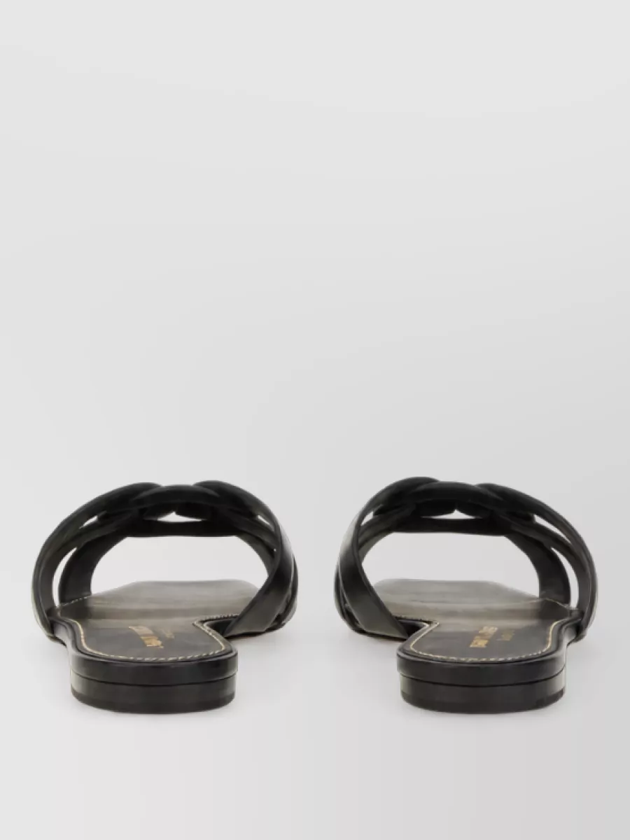 Saint Laurent Tribute Flat Mules Open Toe Braiding