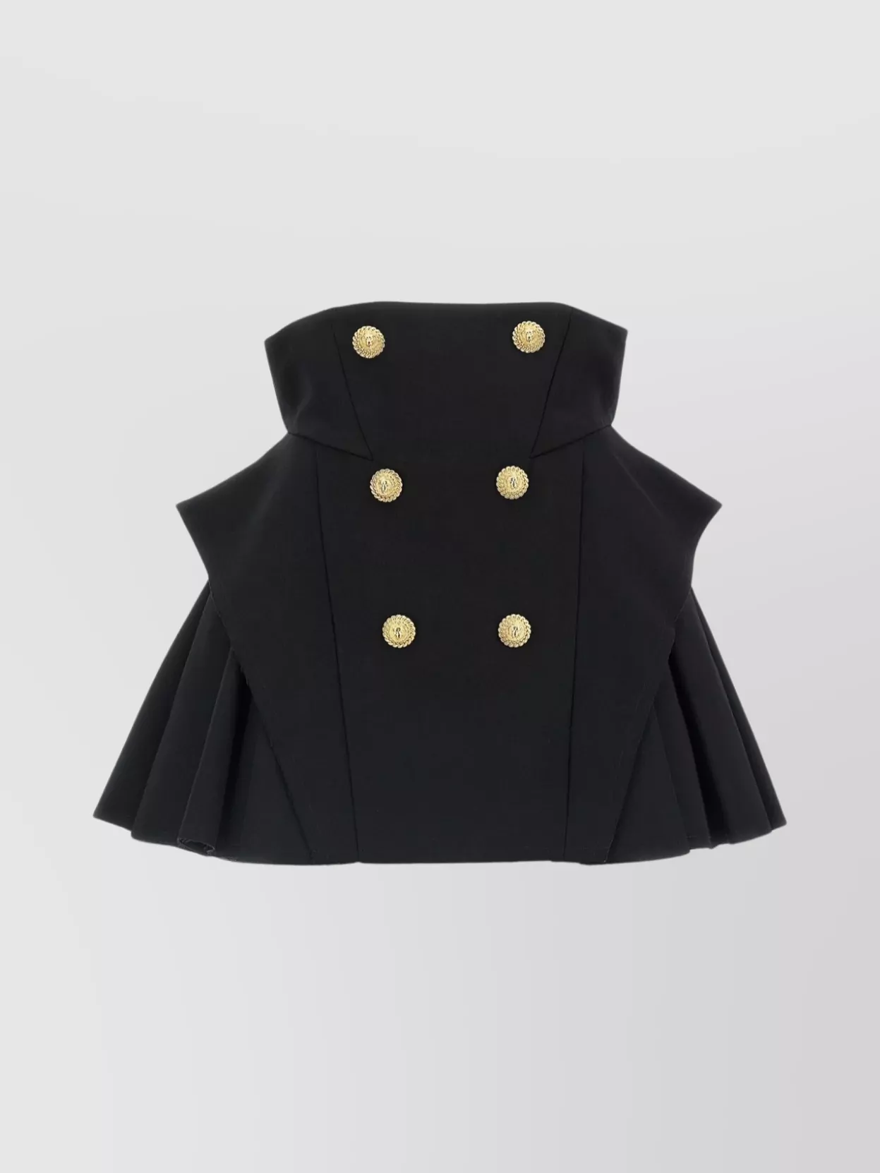 Balmain Button-embellished Pleated Grain De Poudre Wool Mini Skirt In Black