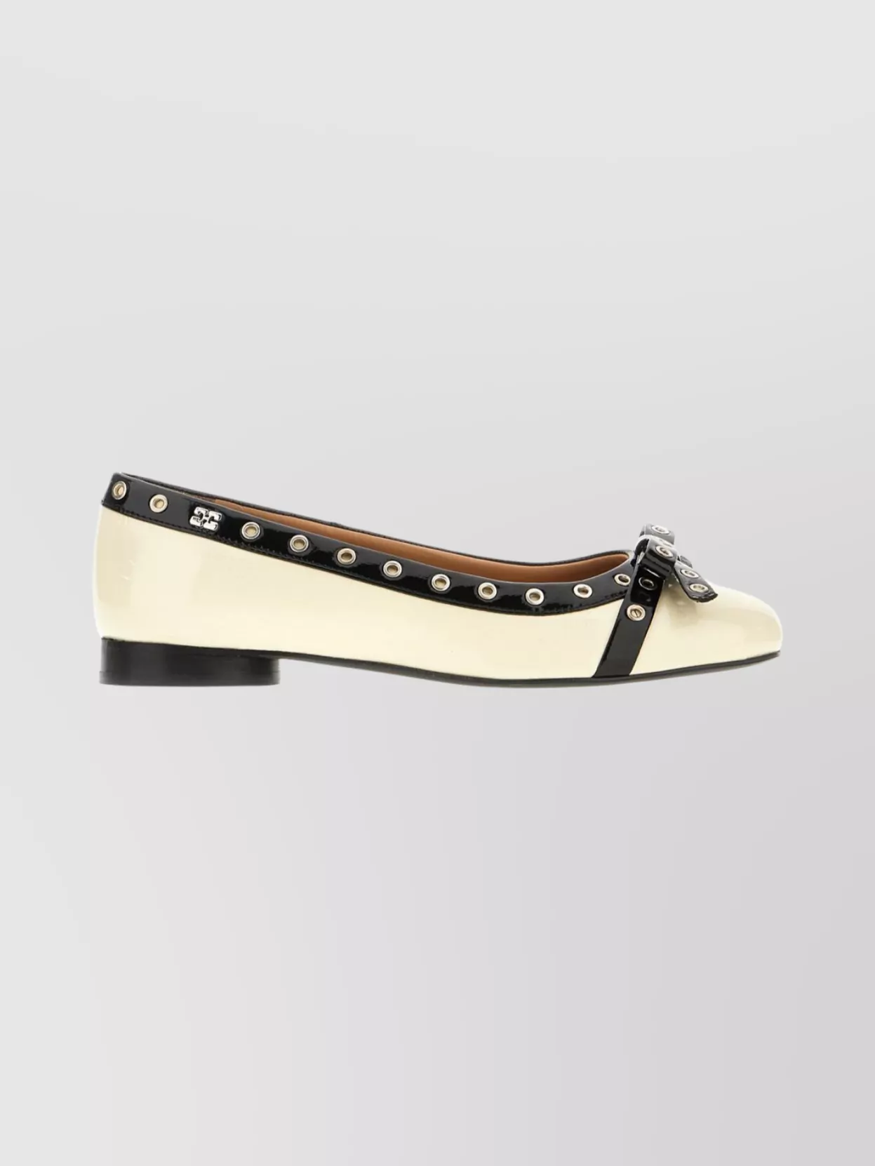 Ganni Two-tone Leather Ballerina Shoes Bow Detail In Neutral