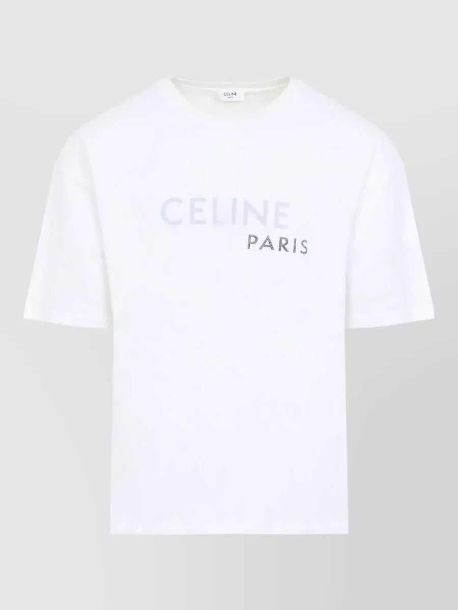 Celine Cotton Logo Print Loose Fit Double Layer T-Shirt