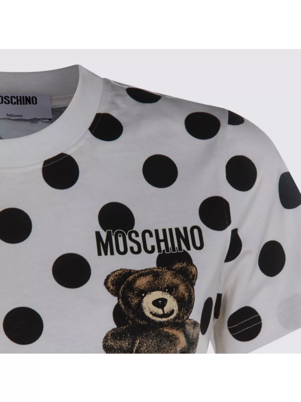 Moschino Polka Dot Graphic Print Short Sleeve Top In White