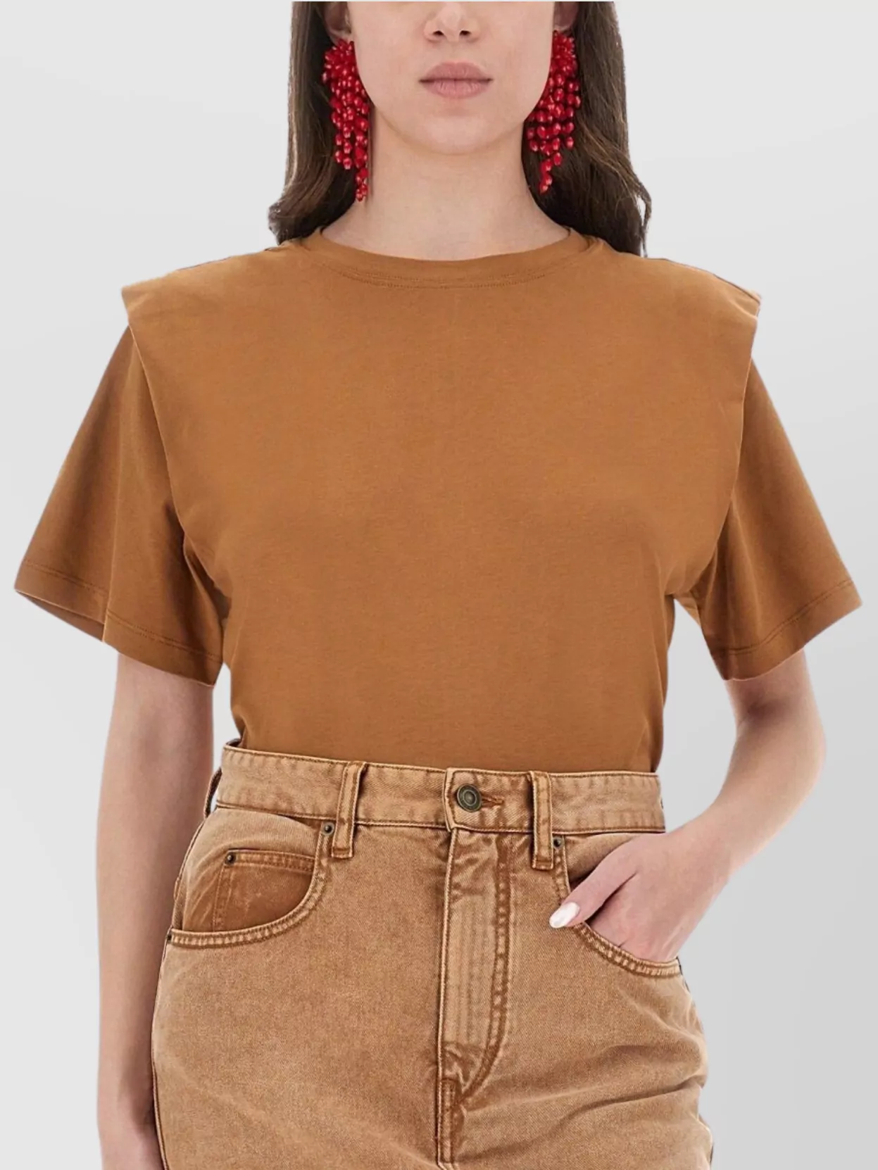 Isabel Marant Short Sleeve Crew Neck Top With Shoulder Pads