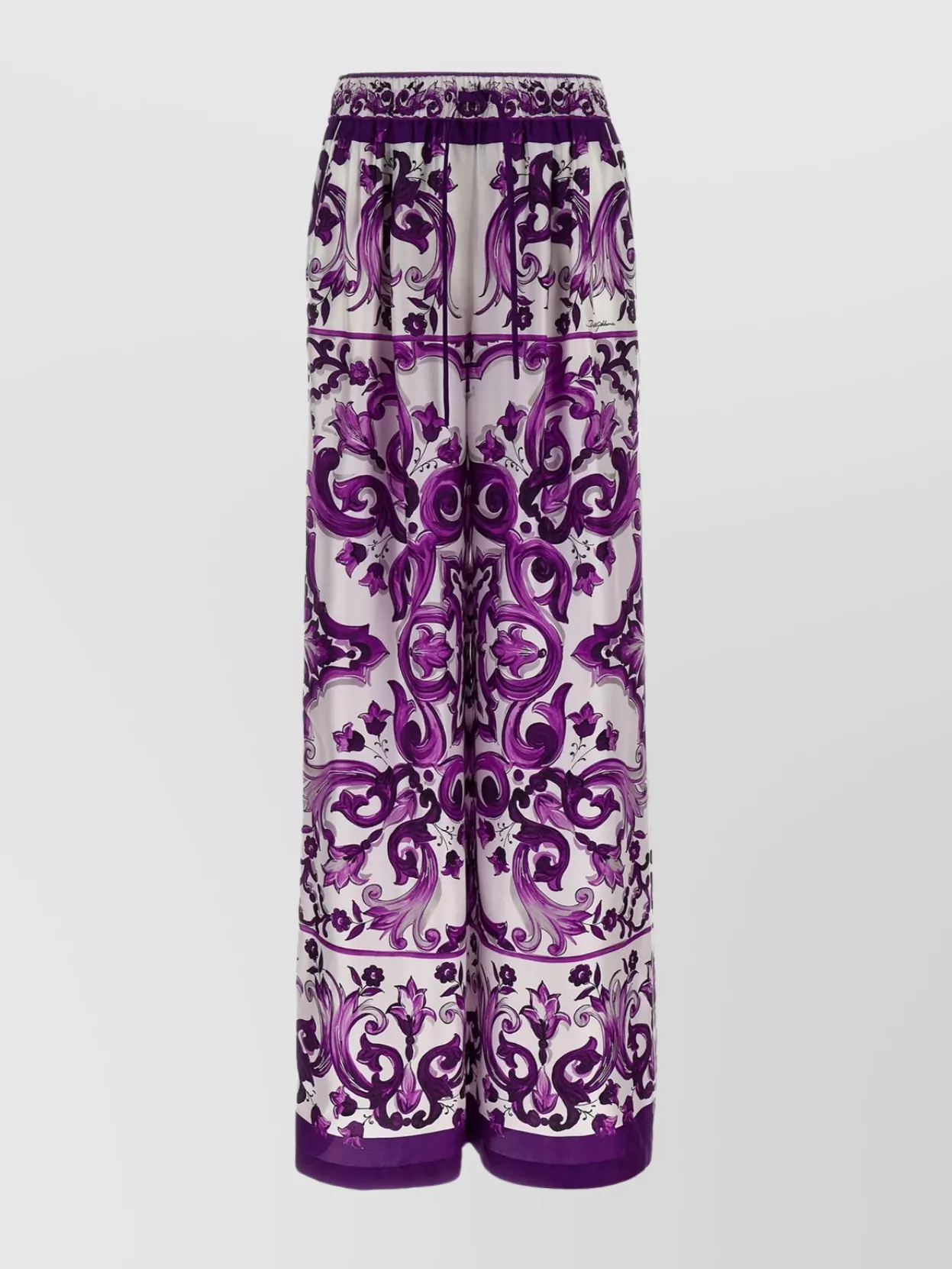 Dolce & Gabbana Majolica Print High Rise Wide Leg Pants In Purple