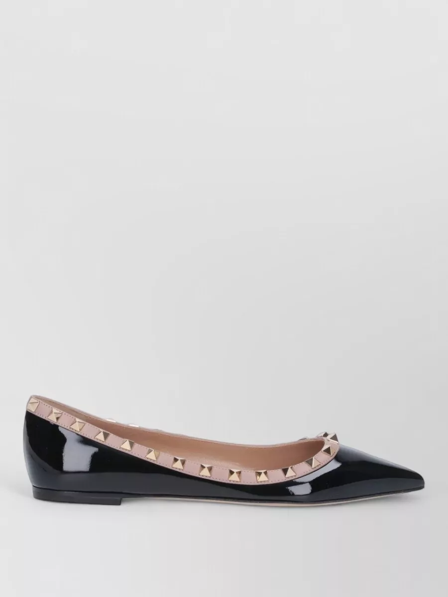 Valentino Ballerina Shoes Pointed Toe Patent Studs In Black