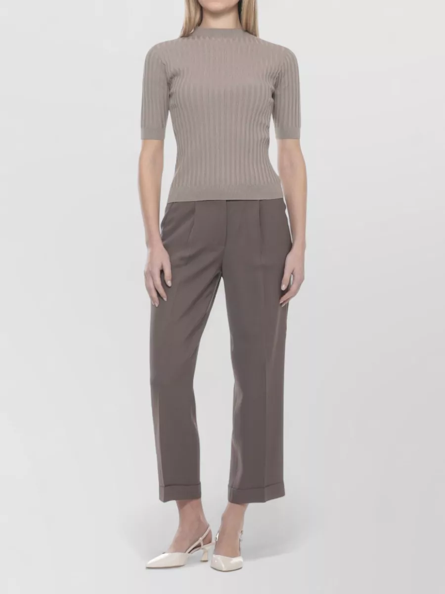 Peserico Ribbed Crewneck 3/4-Sleeve Knitted Top
