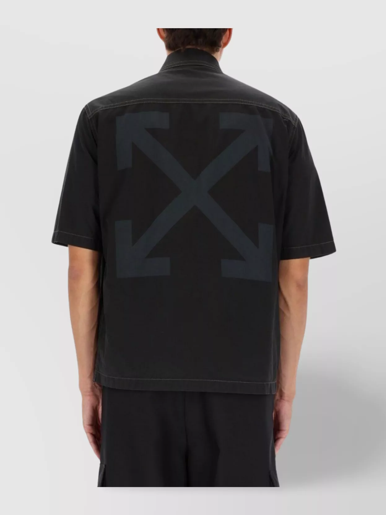 Off-White Short Sleeve Arrow Design Zip Shirt