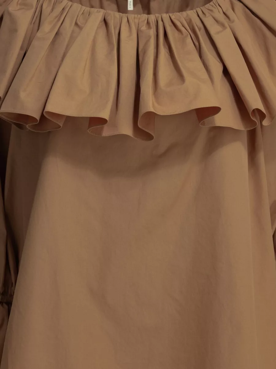 Chloé Cotton Ruffled 3/4-Sleeve Boat Neck Blouse