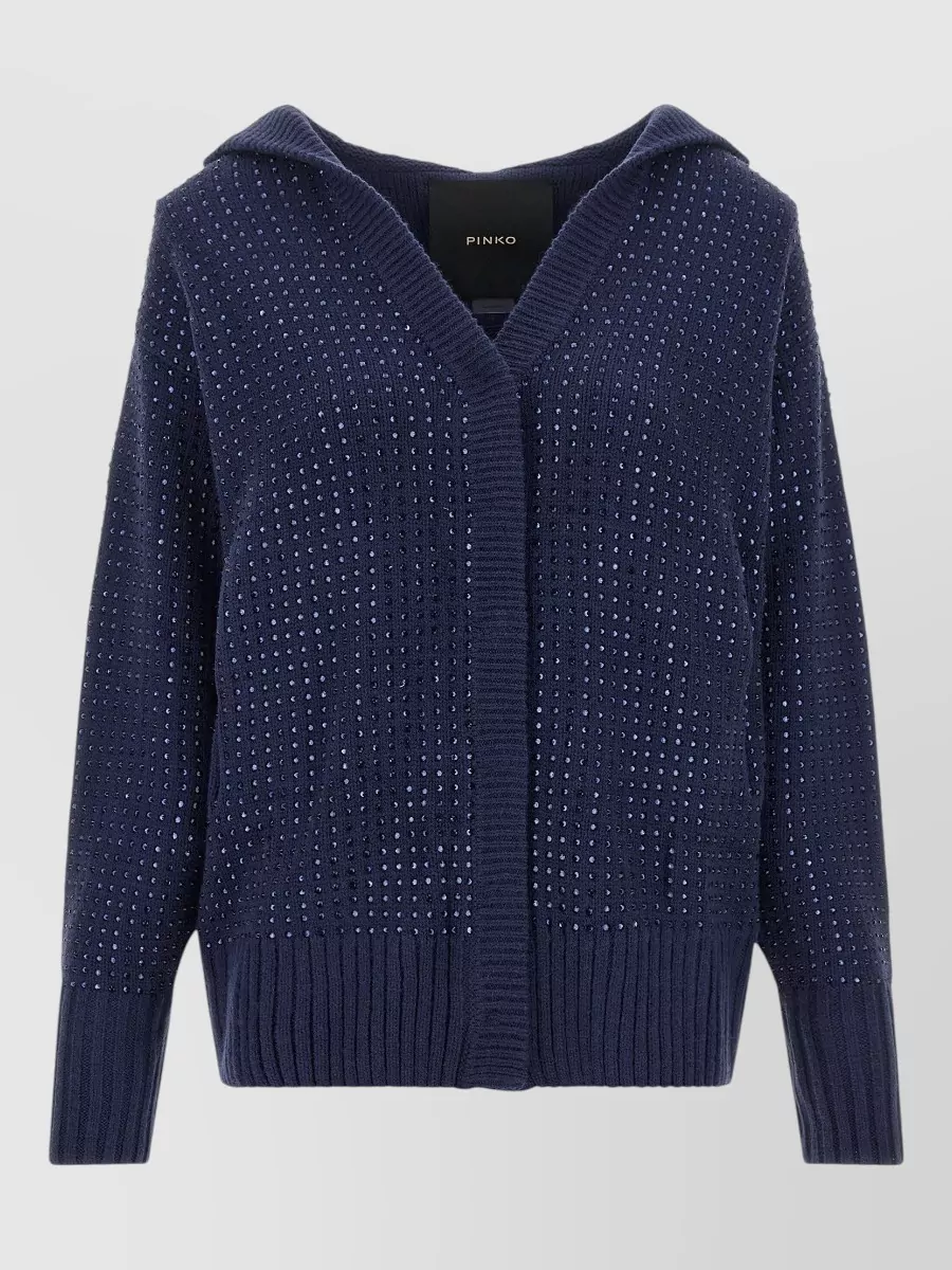 Pinko wool hooded crystal embellished oversized cardigan