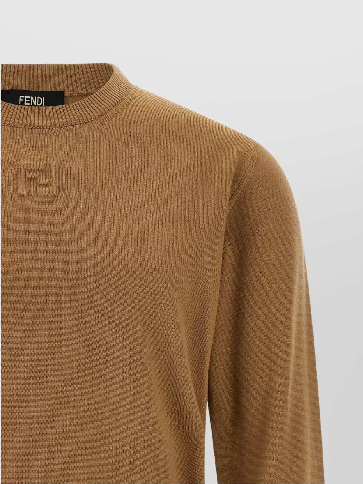 Fendi Crew Neck Wool Sweater With Ribbed Cuffs