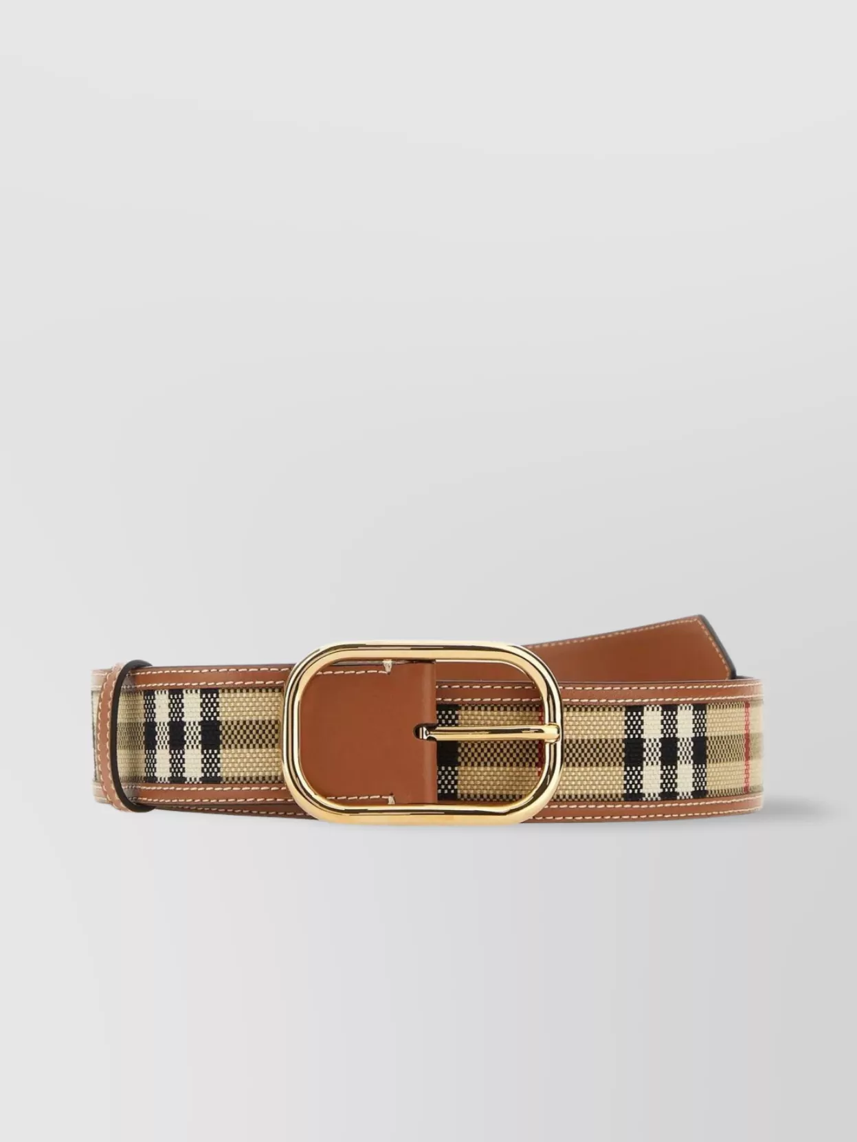 Shop Burberry Adjustable Checkered Fabric Belt With Gold-tone Buckle