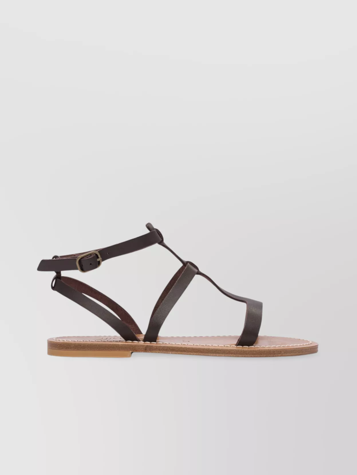 Kjacques Open Toe Flat Sole Ankle Strap Sandals In Gray