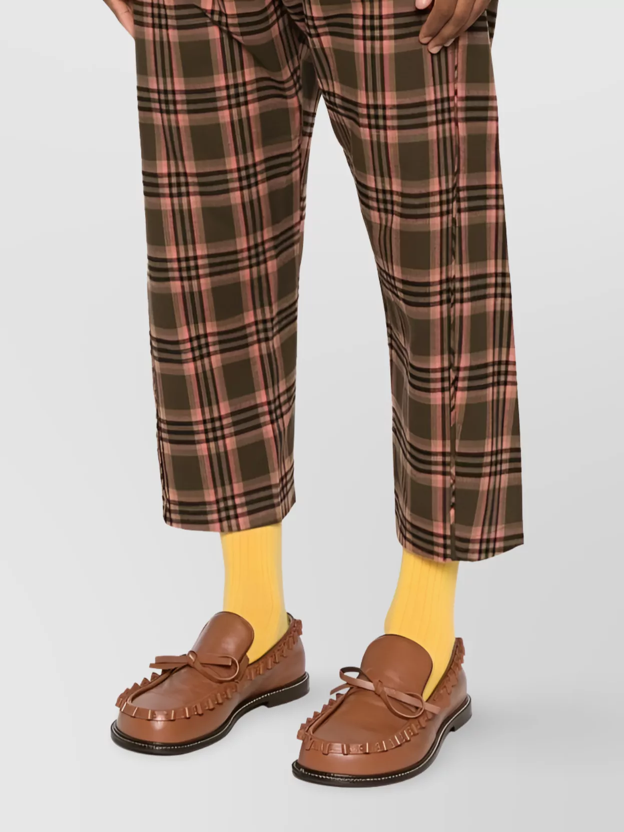 Moschino Cropped Plaid Trousers Belt Loops