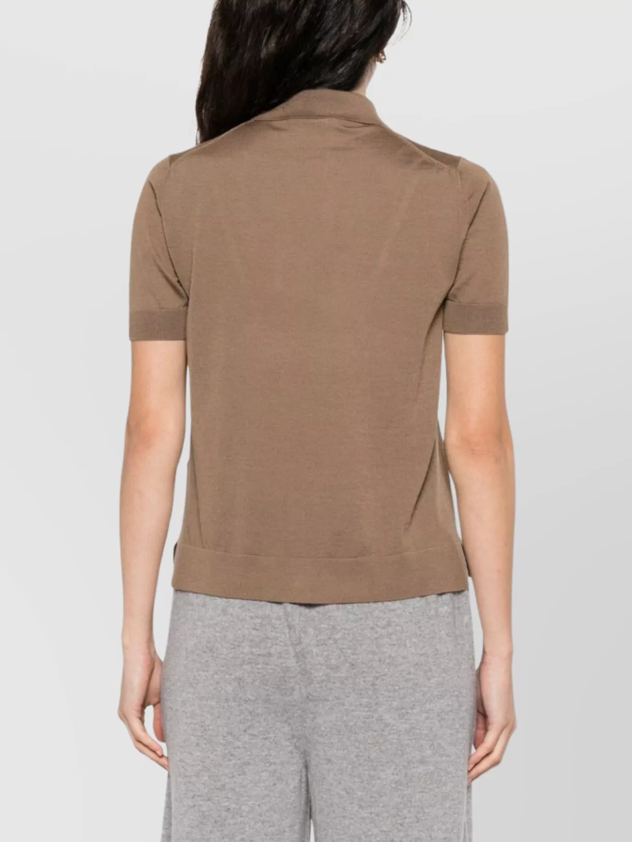 Max Mara Knit Shirt Collar Cardigan With Short Sleeves In Brown