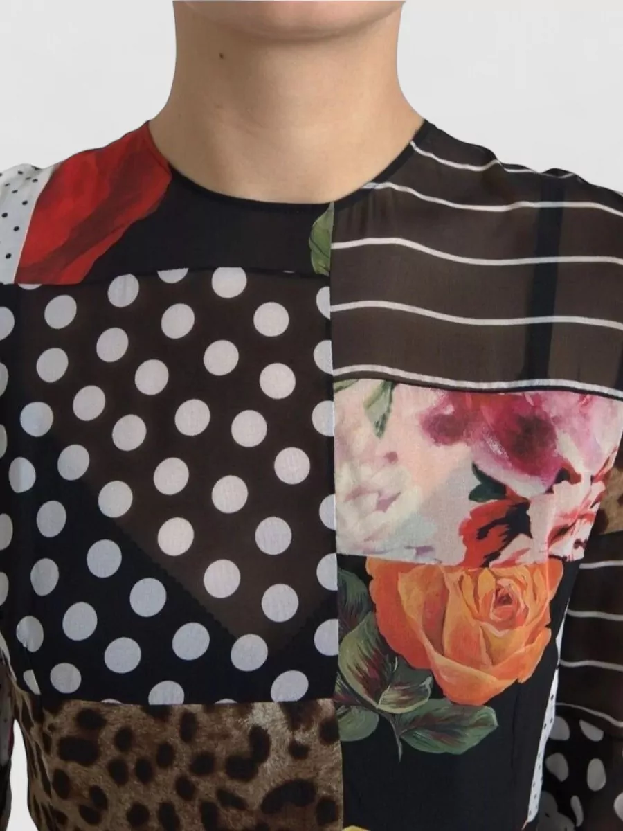 Dolce&Gabbana Silk Patchwork Floral Polka Dot Leopard-Print Midi Dress