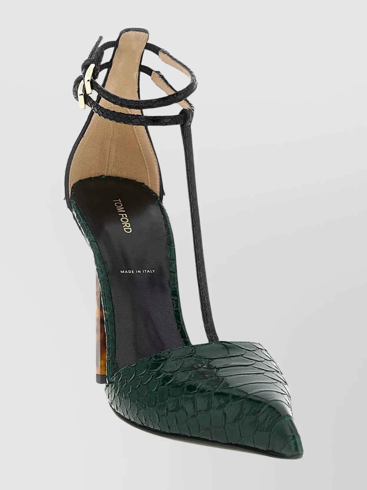Tom Ford T-bar Ankle Strap Pointed Toe Pumps In Green
