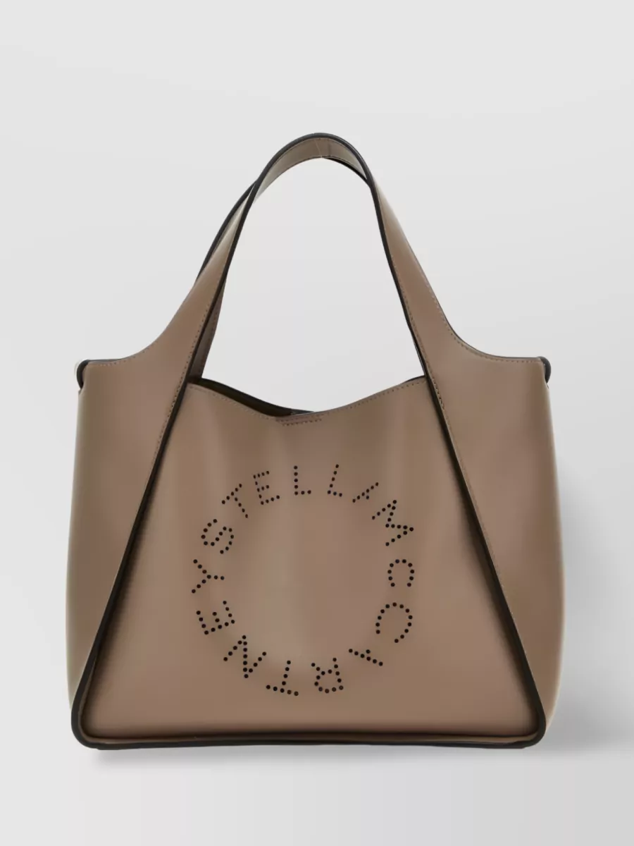 Shop Stella Mccartney Perforated Logo Faux Leather Tote With Removable Pouch In Brown