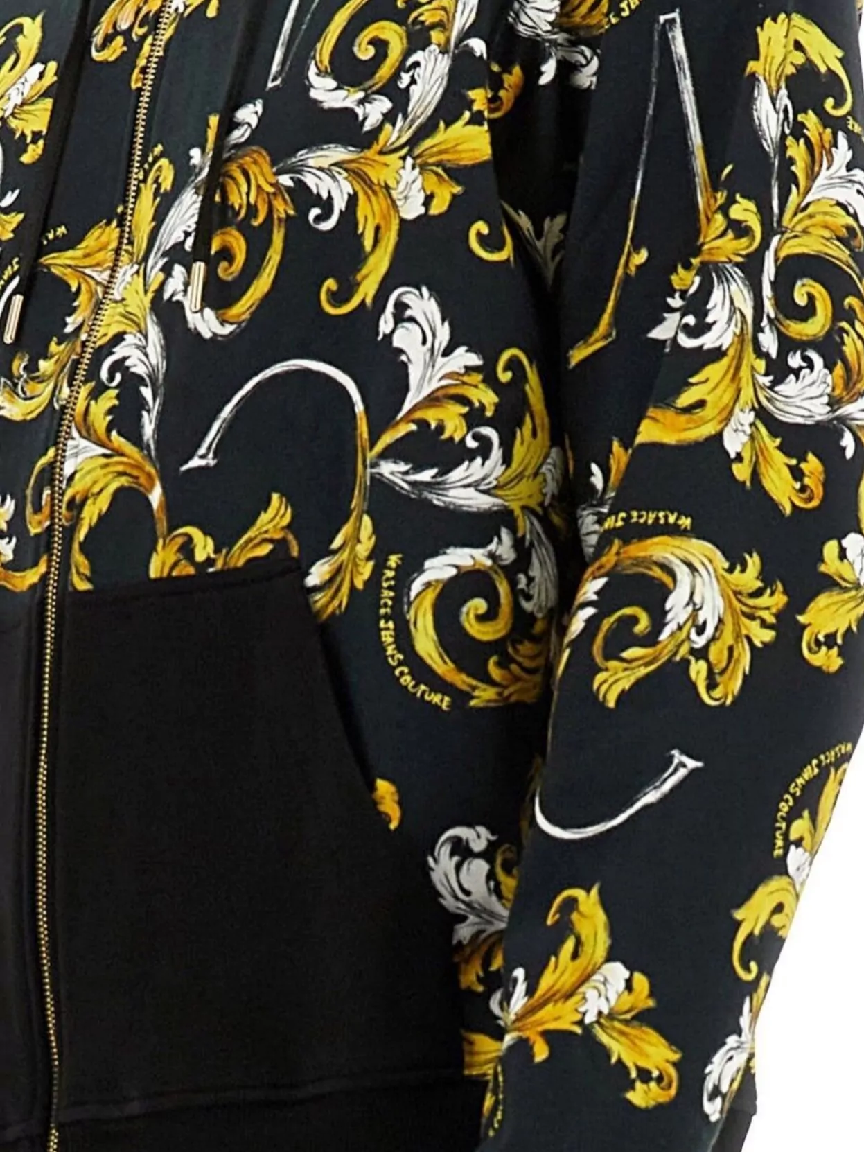 Shop Versace Jeans Couture Printed Hoodie With Front Pockets And Ribbed Trims