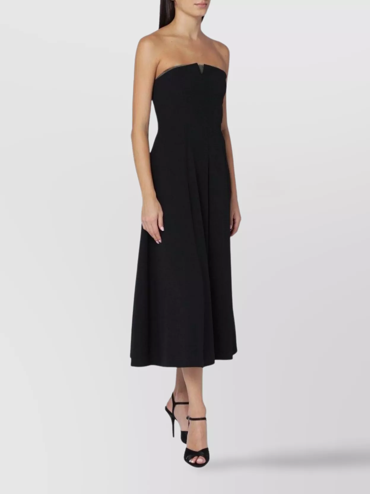 Alberta Ferretti Sleeveless Midi Dress Flared Skirt In Black