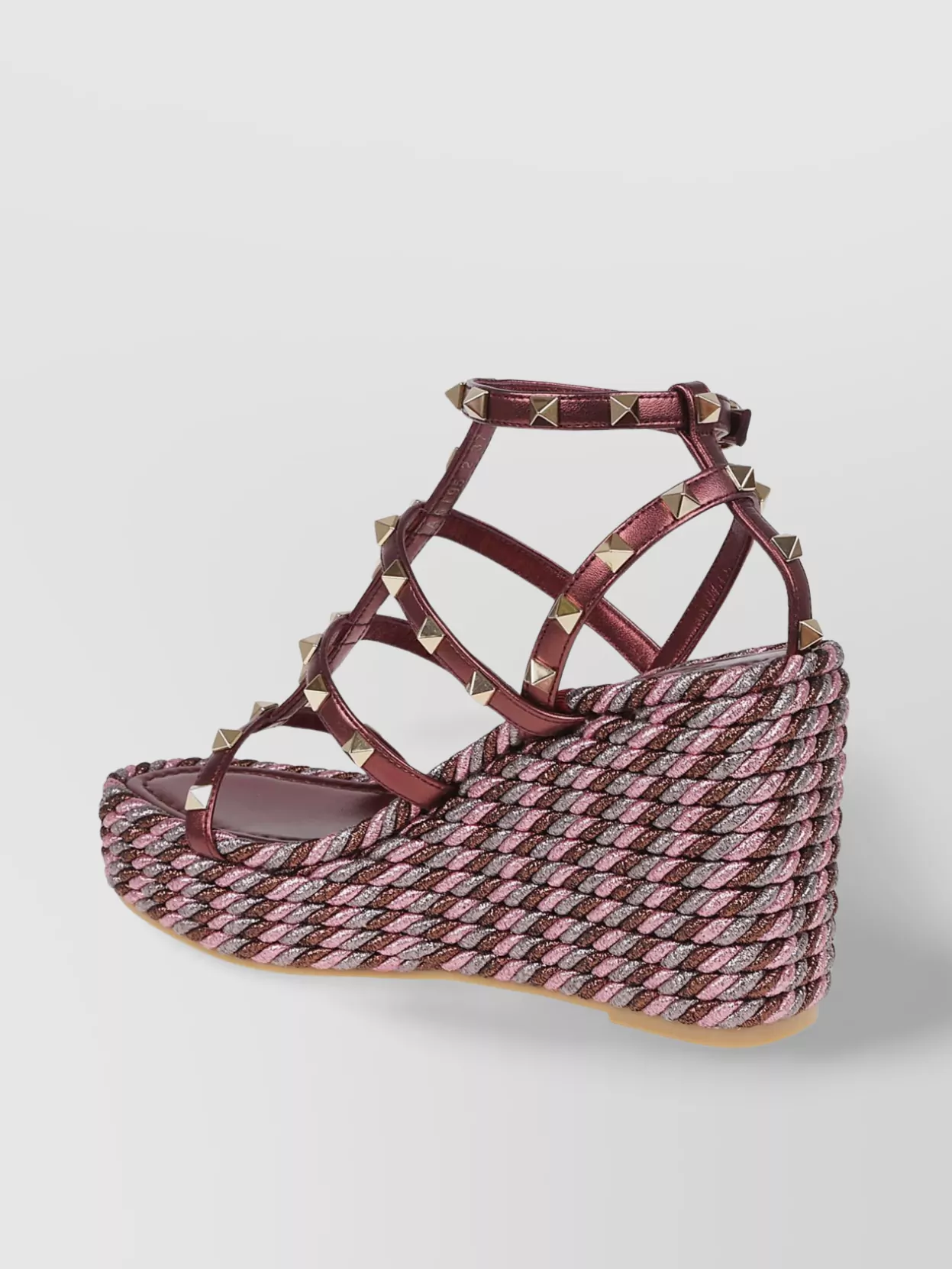 Valentino Garavani Rockstud Wedge Sandal In Laminated Nappa With 95mm Straps Woman Multicolour 42 In Red