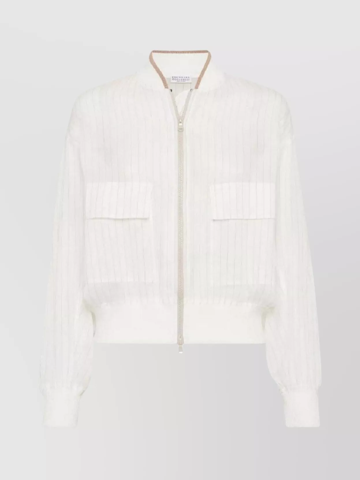 Brunello Cucinelli Striped Bomber Jacket Chain Detail In White