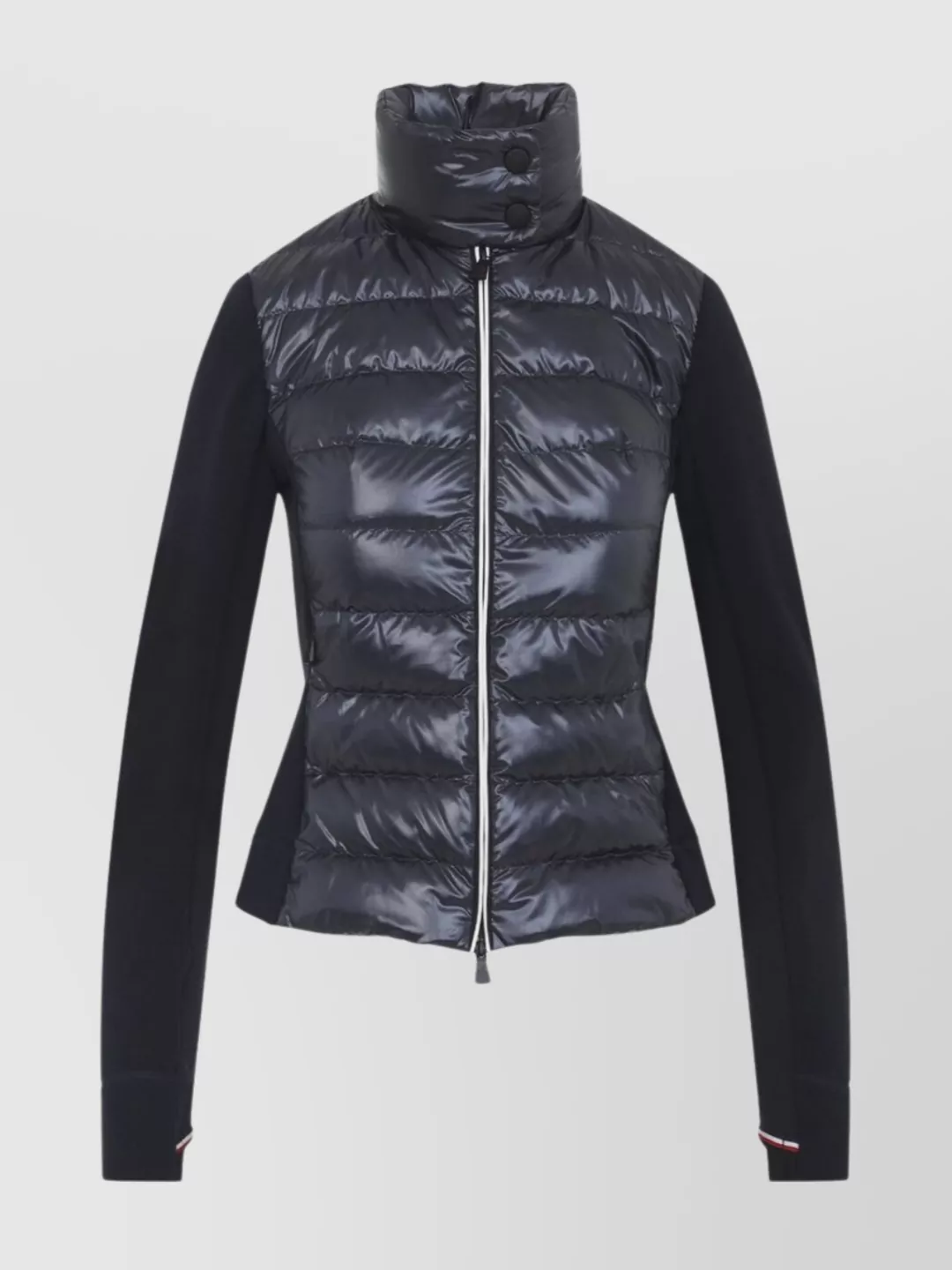 Moncler Quilted High Collar Long Sleeve Jacket In Black