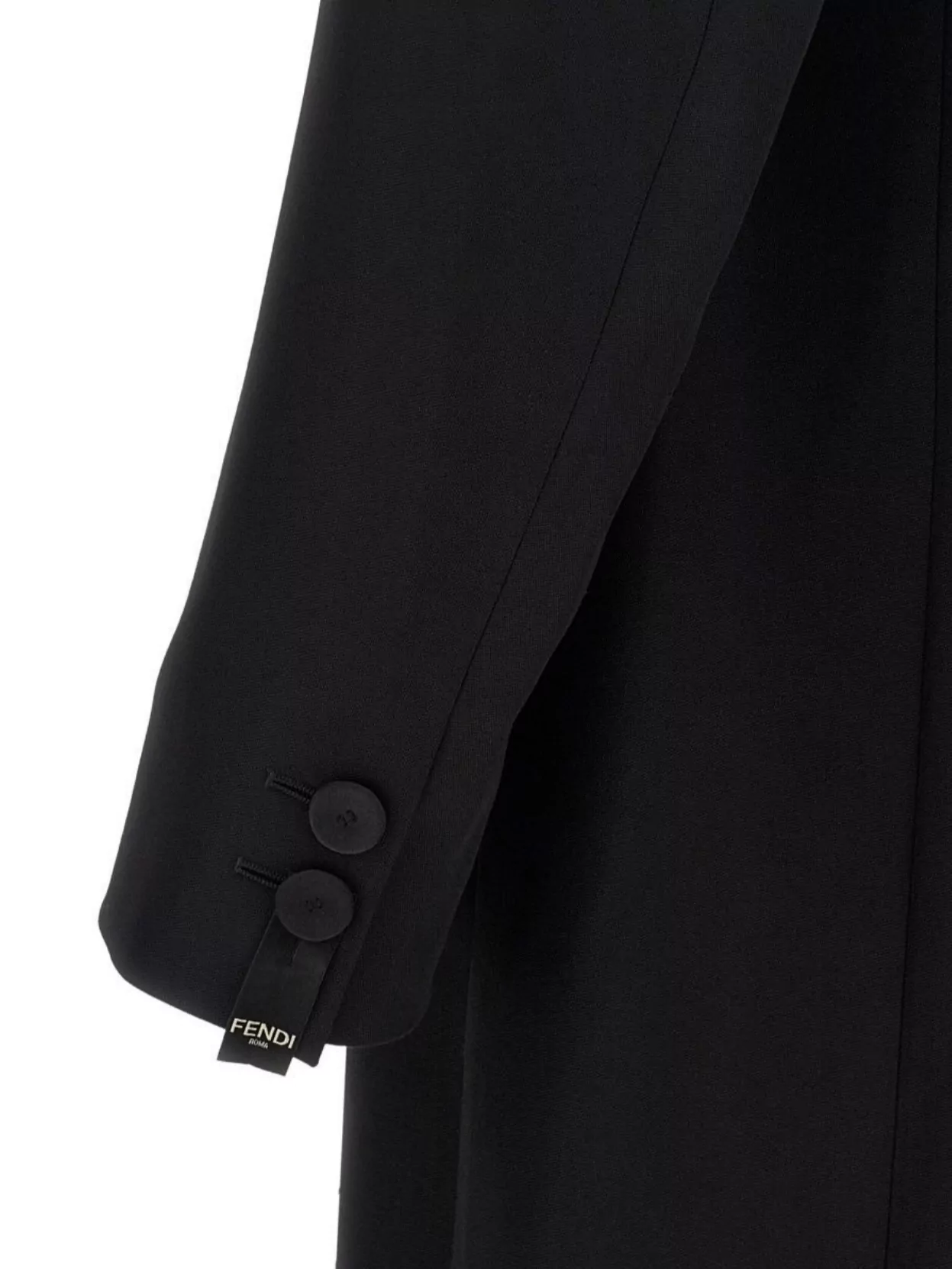 Fendi Crepe Wool Coat With Double Layer Satin Lapel In Black