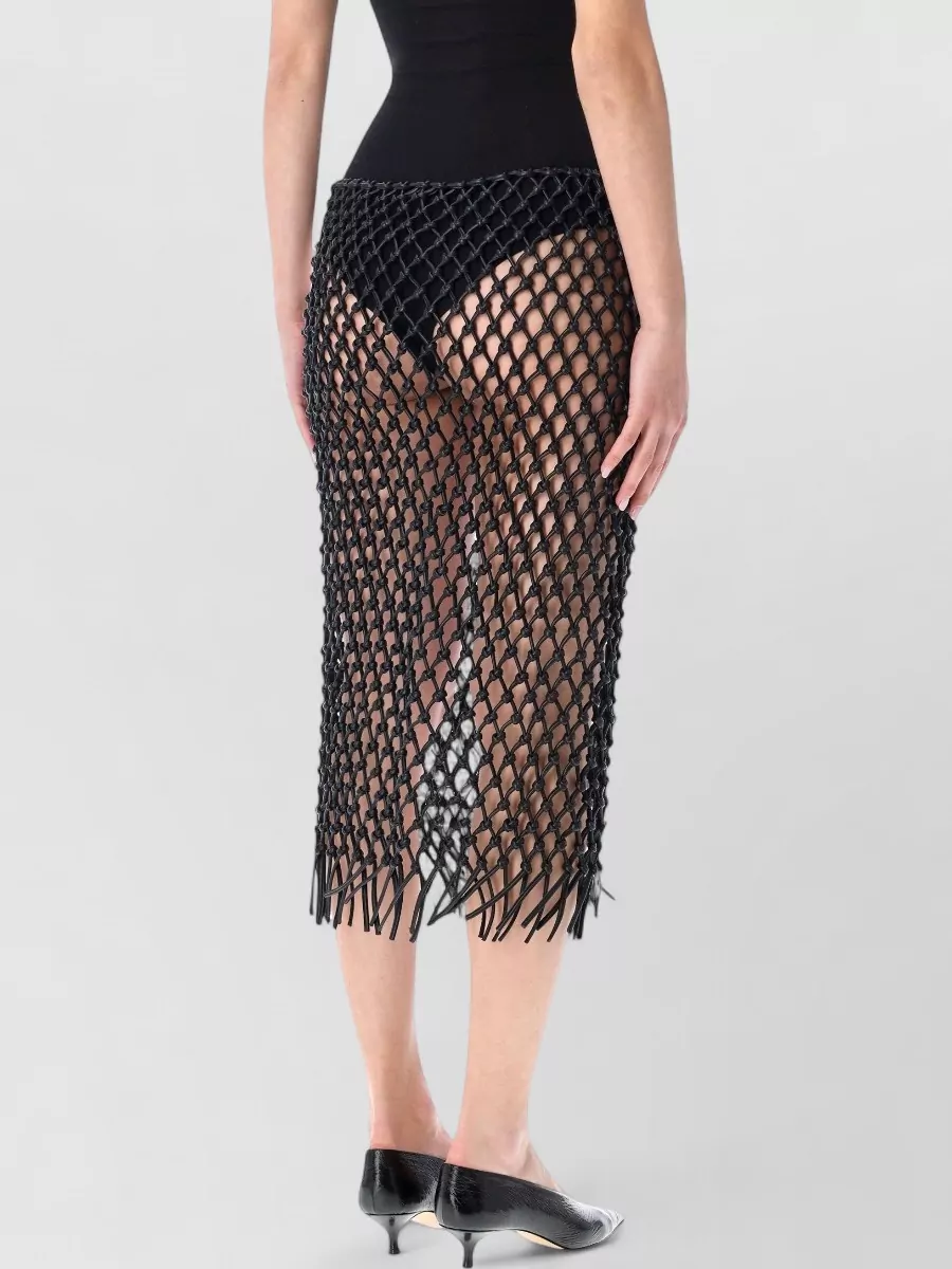 The Frankie Shop Leather Macramé Fringed Midi Skirt