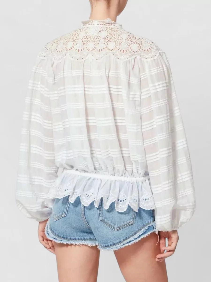 Isabel Marant Etoile Polly Blouse Ruffle Lace Embroidered Bib