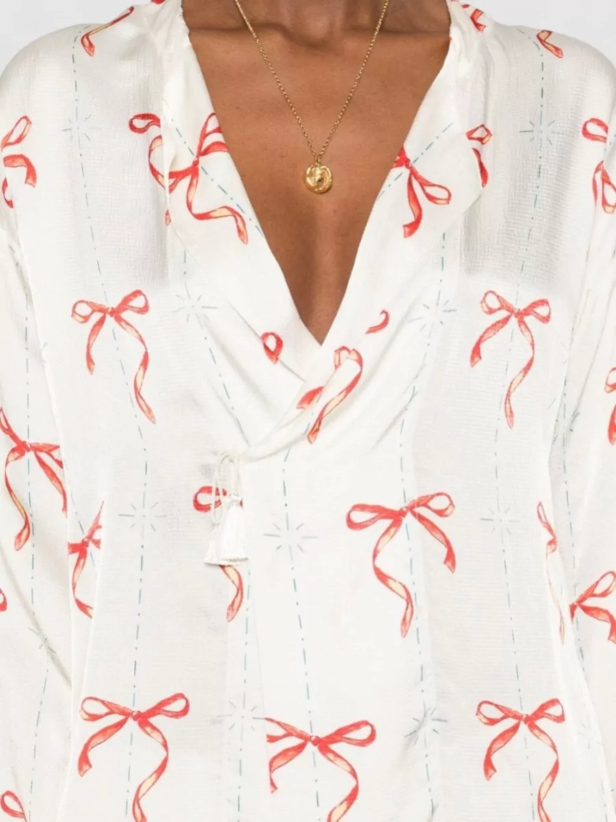 Forte Forte Printed V-Neck Long-Sleeve Blouse