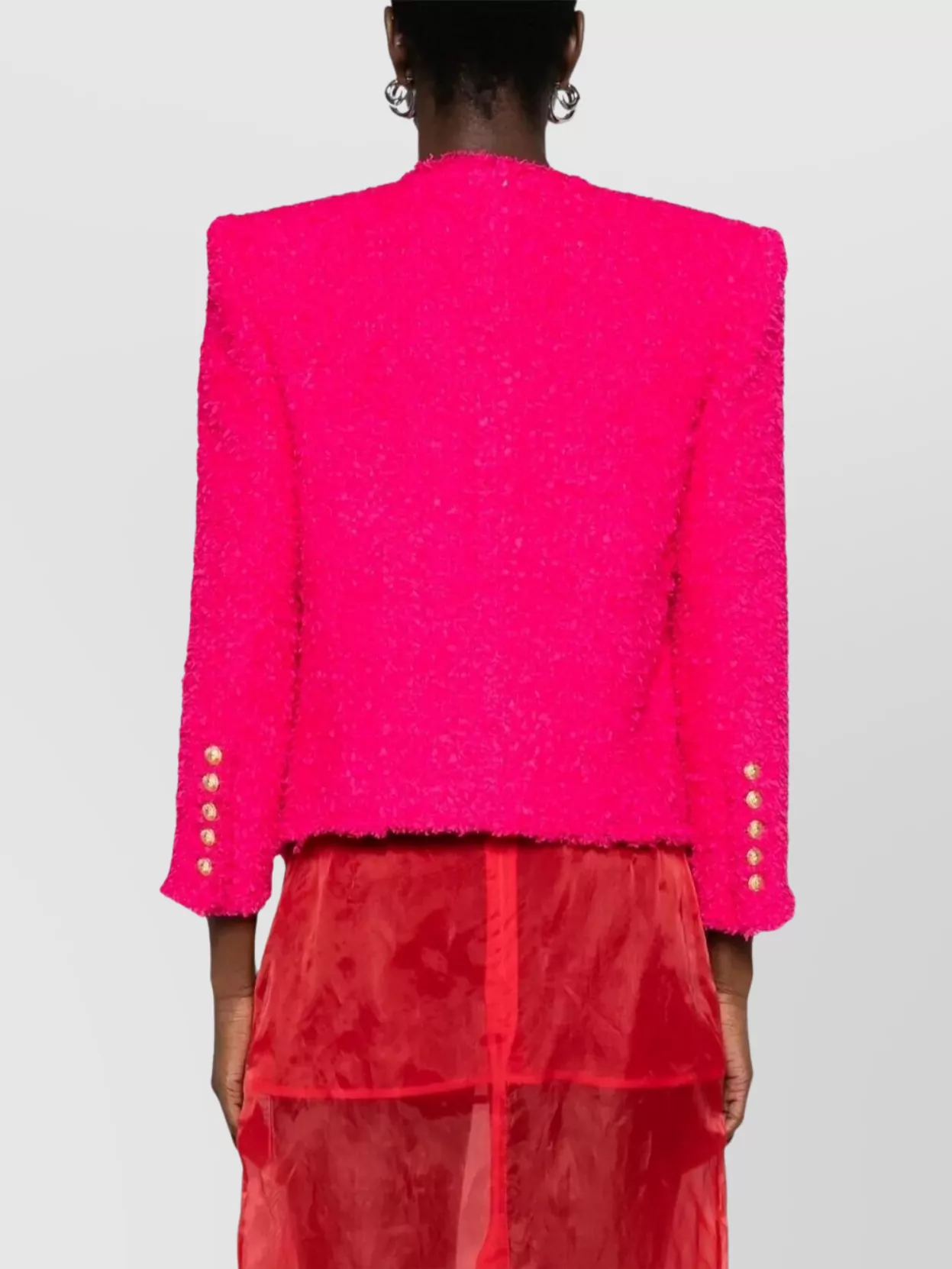 Balmain Women's 8 Button Tweed Spencer Jacket In Pink