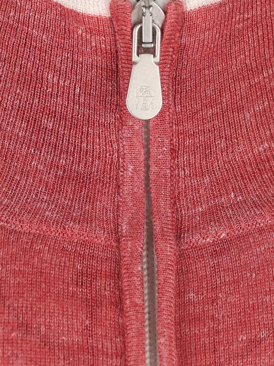 Brunello Cucinelli Cashmere Silk Ribbed High Neck Zip Up Jumper